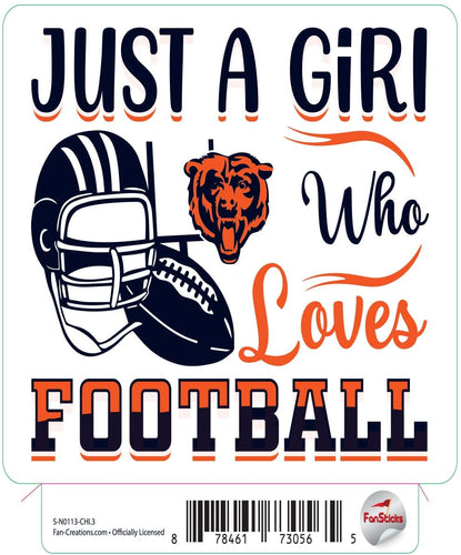 Fan Creations Decal Chicago Bears 3in Decal Just a Girl Who Loves Football