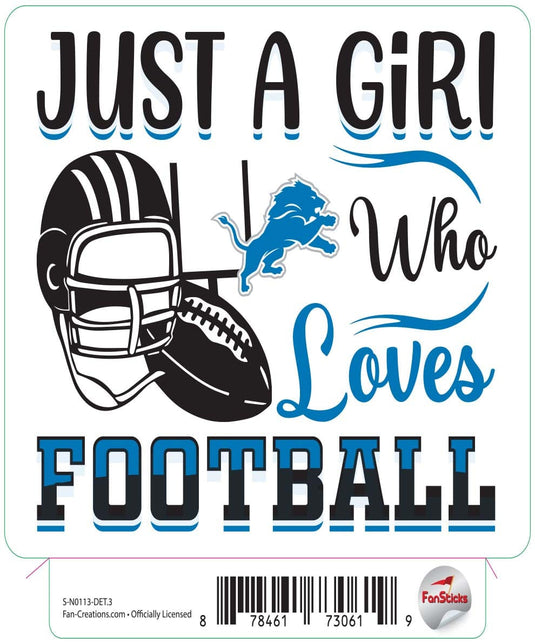 Fan Creations Decal Detroit Lions 3in Decal Just a Girl Who Loves Football