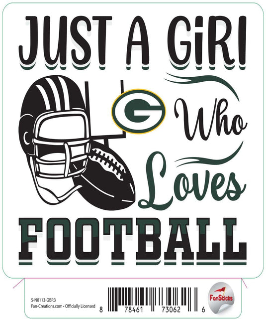 Fan Creations Decal Green Bay Packers 3in Decal Just a Girl Who Loves Football