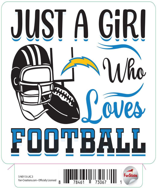 Fan Creations Decal Los Angeles Chargers 3in Decal Just a Girl Who Loves Football