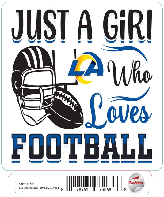 Fan Creations Decal Los Angeles Rams 3in Decal Just a Girl Who Loves Football