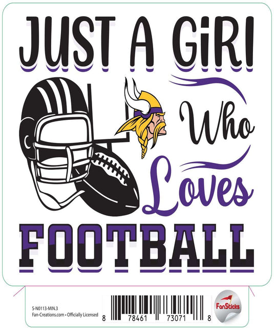 Fan Creations Decal Minnesota Vikings 3in Decal Just a Girl Who Loves Football