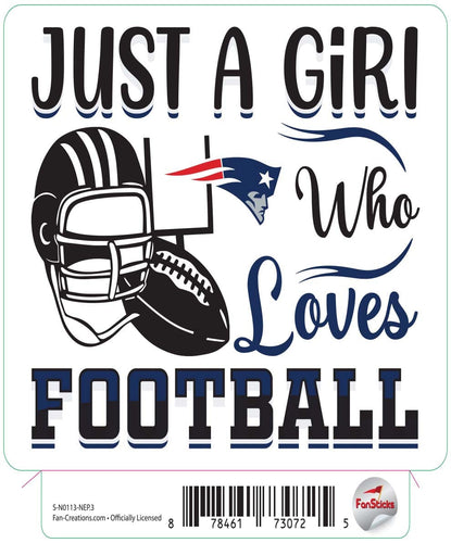 Fan Creations Decal New England Patriots 3in Decal Just a Girl Loves Football