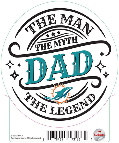Fan Creations Decal Miami Dolphins 3in Decal The Man The Legend