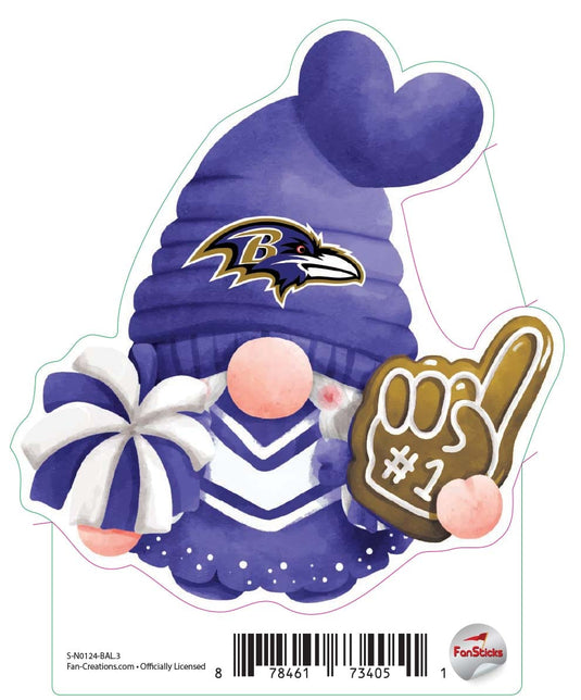 Fan Creations Decal Baltimore Ravens 3in Decal Gnome with Foam Finger