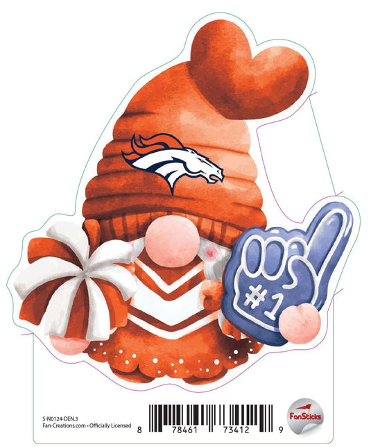 Fan Creations Decal Denver Broncos 3in Decal Gnome with Foam Finger