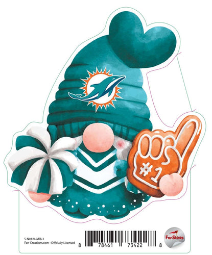 Fan Creations Decal Miami Dolphins 3in Decal Gnome with Foam Finger