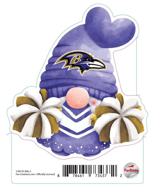 Fan Creations Decal Baltimore Ravens 3in Decal Gnome with Pompoms