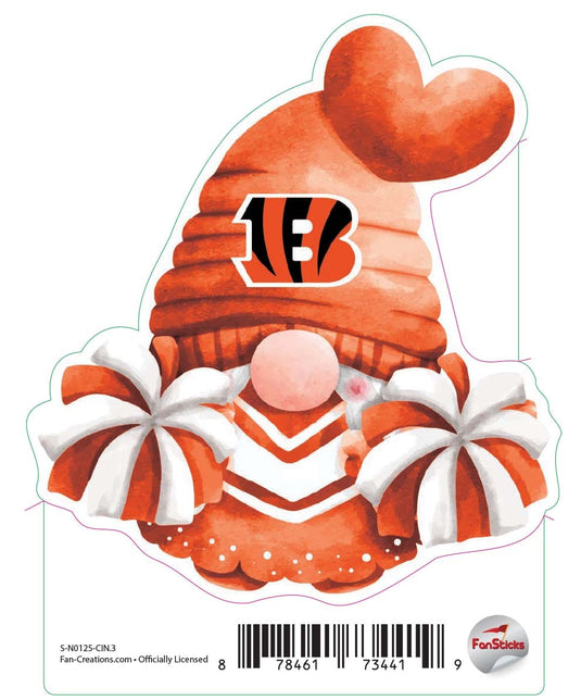 Fan Creations Decal Cincinnati Bengals 3in Decal Gnome with Pompoms