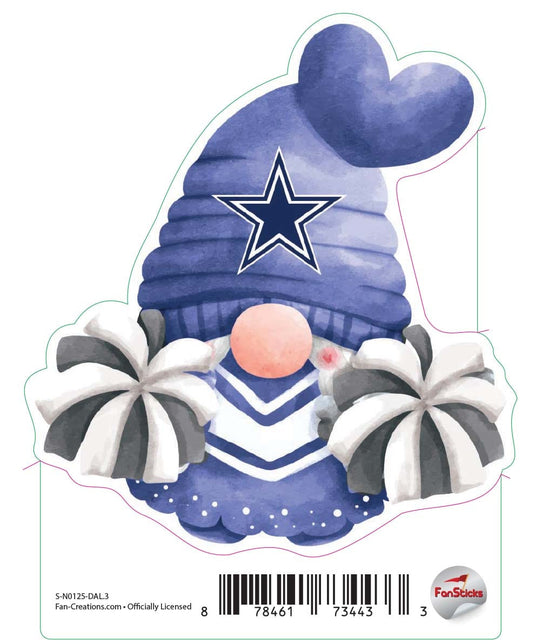 Fan Creations Decal Dallas Cowboys 3in Decal Gnome with Pompoms