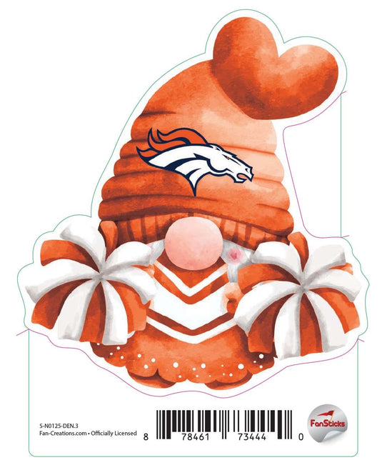 Fan Creations Decal Denver Broncos 3in Decal Gnome with Pompoms