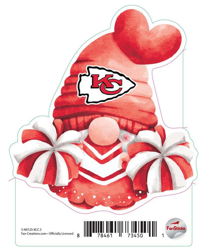 Fan Creations Decal Kansas City Chiefs 3in Decal Gnome with Pompoms