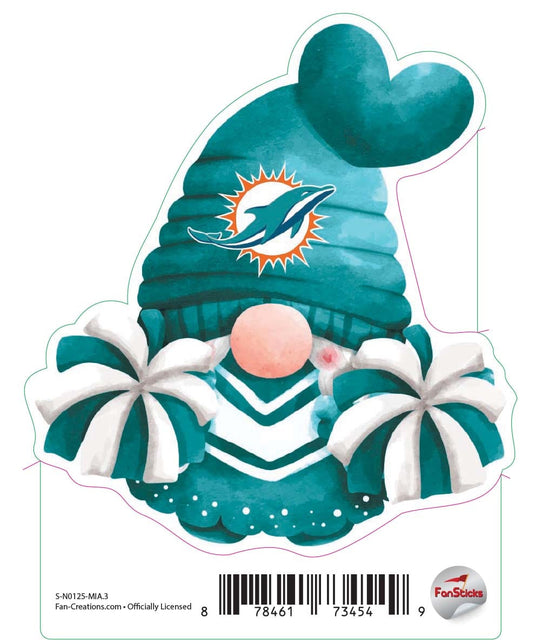 Fan Creations Decal Miami Dolphins 3in Decal Gnome with Pompoms