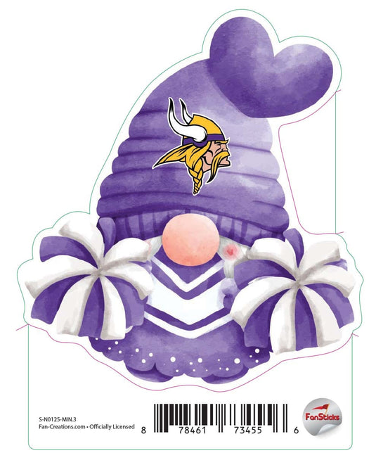 Fan Creations Decal Minnesota Vikings 3in Decal Gnome with Pompoms