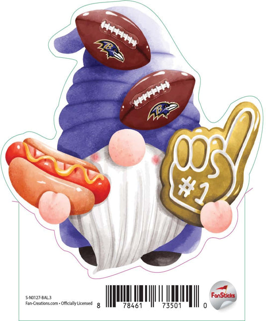 Fan Creations Decal Baltimore Ravens 3in Decal Gnome with Hotdog