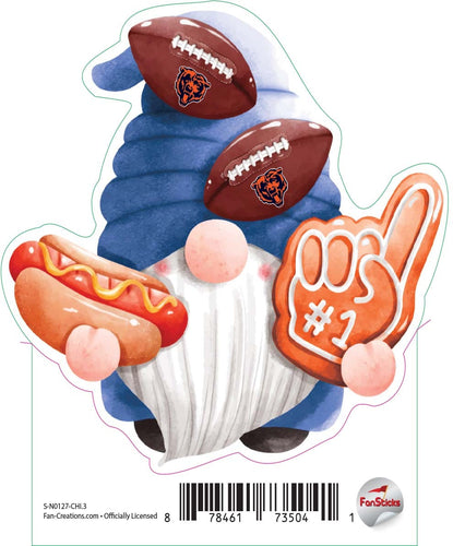 Fan Creations Decal Chicago Bears 3in Decal Gnome with Hotdog