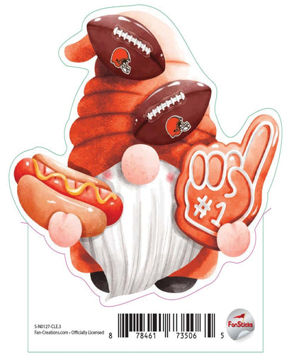 Fan Creations Decal Cleveland Browns 3in Decal Gnome with Hotdog