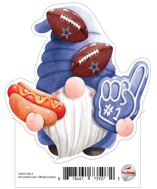 Fan Creations Decal Dallas Cowboys 3in Decal Gnome with Hotdog