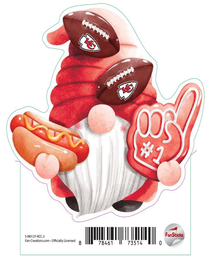 Fan Creations Decal Kansas City Chiefs 3in Decal Gnome with Hotdog