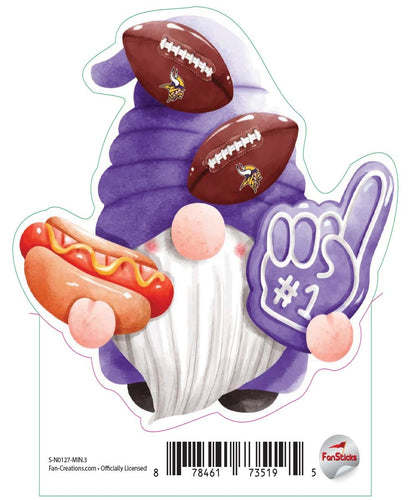 Fan Creations Decal Minnesota Vikings 3in Decal Gnome with Hotdog