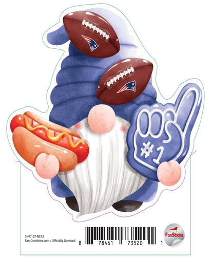 Fan Creations Decal New England Patriots 3in Decal Gnome with Hotdog