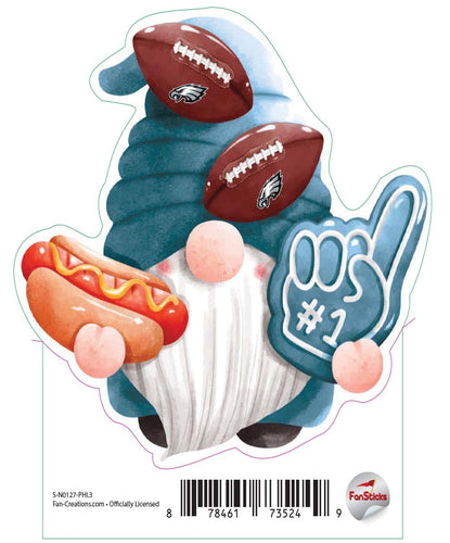 Fan Creations Decal Philadelphia Eagles 3in Decal Gnome with Hotdog