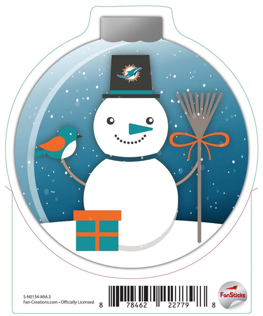 Fan Creations Decal Miami Dolphins 3in Decal Snowman Ornament