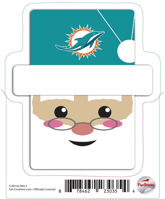 Fan Creations Decal Miami Dolphins 3in Decal Santa Holiday Head