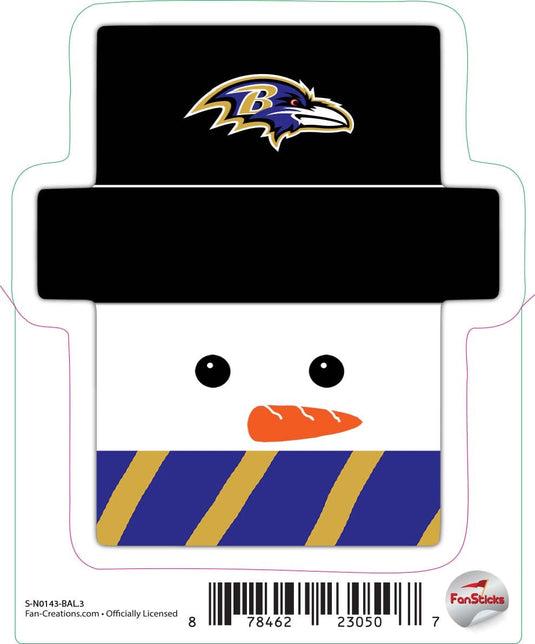 Fan Creations Decal Baltimore Ravens 3in Decal Snowman Holiday Head