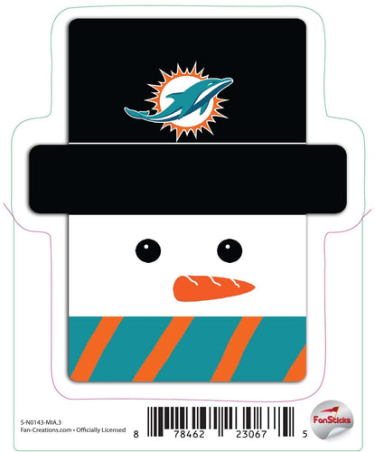 Fan Creations Decal Miami Dolphins 3in Decal Snowman Holiday Head