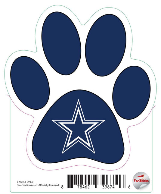 Fan Creations Decal Dallas Cowboys 3in Decal Paw Print with Team Logo