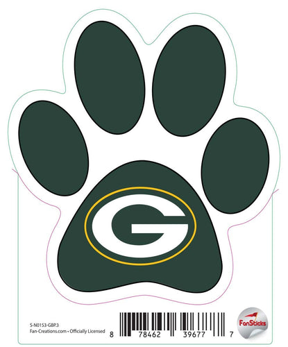 Fan Creations Decal Green Bay Packers 3in Decal Paw Print with Team Logo