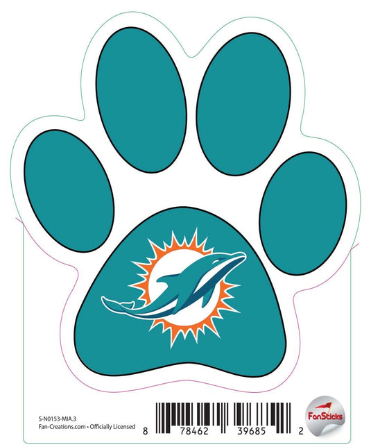 Fan Creations Decal Miami Dolphins 3in Decal Paw Print with Team Logo