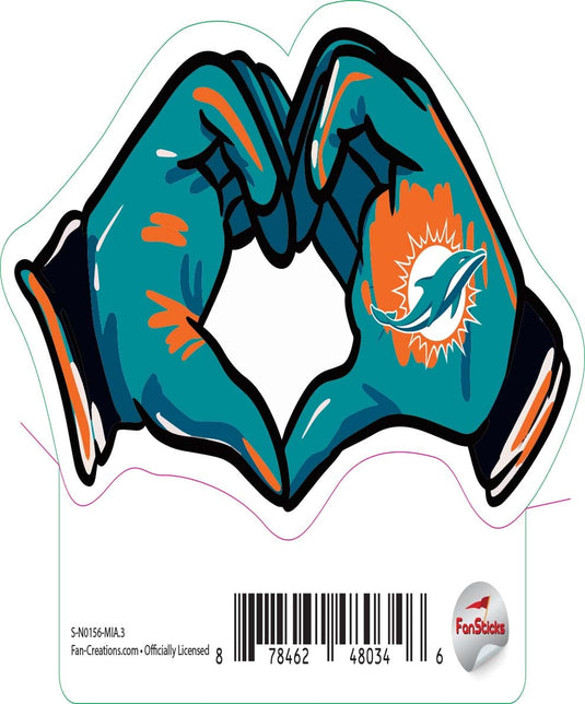 Fan Creations Decal Miami Dolphins 3in Decal Heart Hands