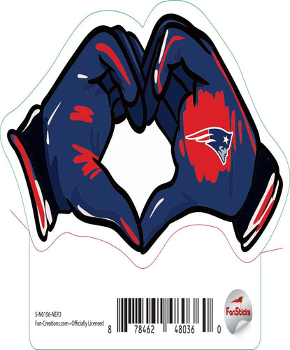 Fan Creations Decal New England Patriots 3in Decal Sticker Heart Hands