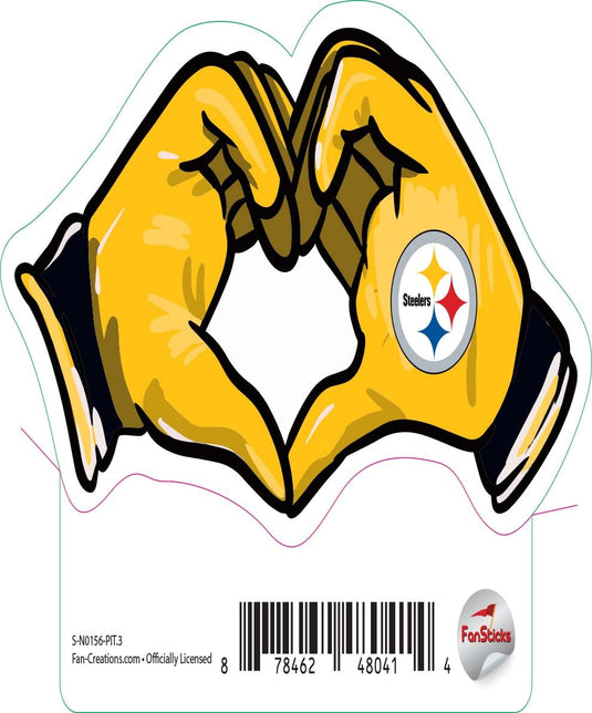 Fan Creations Decal Pittsburgh Steelers 3in Decal  Sticker Heart Hands