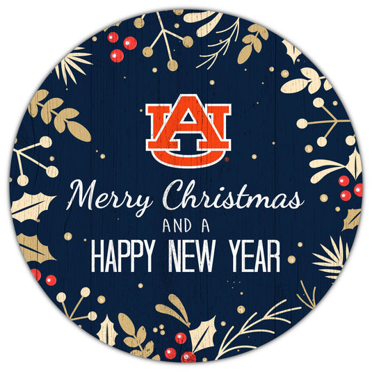 Fan Creations Holiday Home Decor Auburn Merry Christmas & Happy New Years 12in Circle