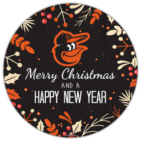 Fan Creations Holiday Home Decor Baltimore Orioles Merry Christmas & Happy New Years 12in Circle