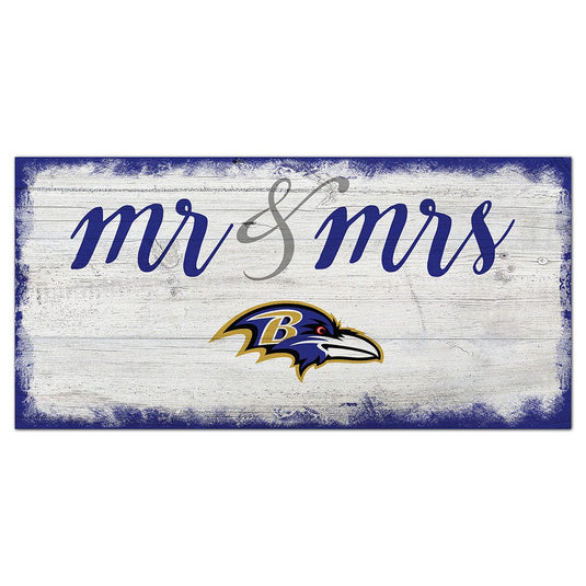 Fan Creations 6x12 Horizontal Baltimore Ravens Script Mr & Mrs 6x12 Sign