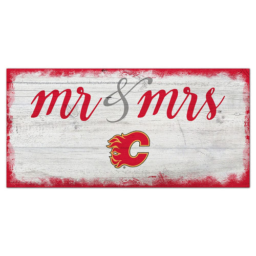 Fan Creations 6x12 Horizontal Calgary Flames Script Mr & Mrs 6x12 Sign