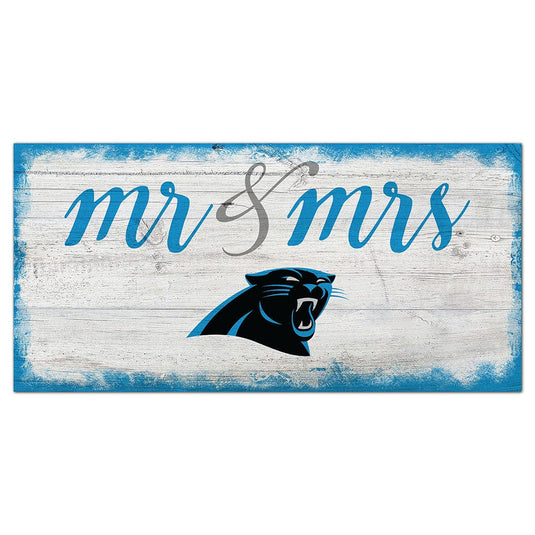 Fan Creations 6x12 Horizontal Carolina Panthers Script Mr & Mrs 6x12 Sign