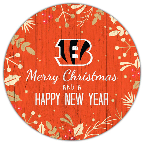 Fan Creations Holiday Home Decor Cincinnati Bengals Merry Christmas & Happy New Years 12in Circle
