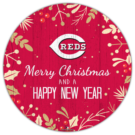 Fan Creations Holiday Home Decor Cincinnati Reds Merry Christmas & Happy New Years 12in Circle
