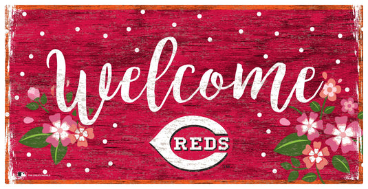 Fan Creations 6x12 Horizontal Cincinnati Reds Welcome Floral 6x12 Sign