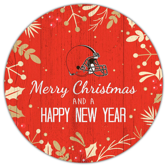 Fan Creations Holiday Home Decor Cleveland Browns Merry Christmas & Happy New Years 12in Circle