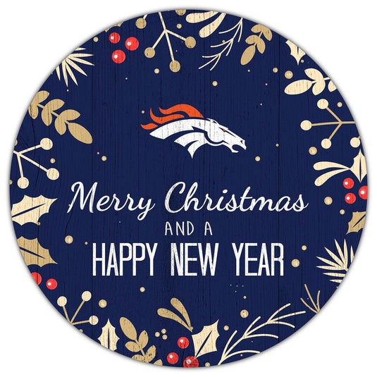 Fan Creations Holiday Home Decor Denver Broncos Merry Christmas & Happy New Years 12in Circle