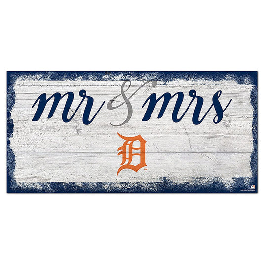 Fan Creations 6x12 Horizontal Detroit Tigers Script Mr & Mrs 6x12 Sign