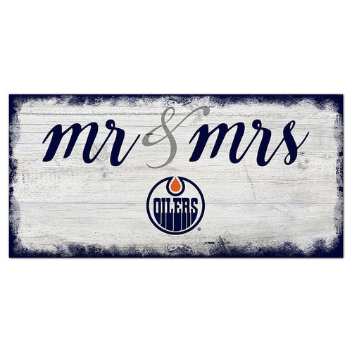 Fan Creations 6x12 Horizontal Edmonton Oilers Script Mr & Mrs 6x12 Sign