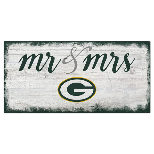 Fan Creations 6x12 Horizontal Green Bay Packers Script Mr & Mrs 6x12 Sign