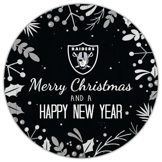 Fan Creations Holiday Home Decor Las Vegas Raiders Merry Christmas & Happy New Years 12in Circle
